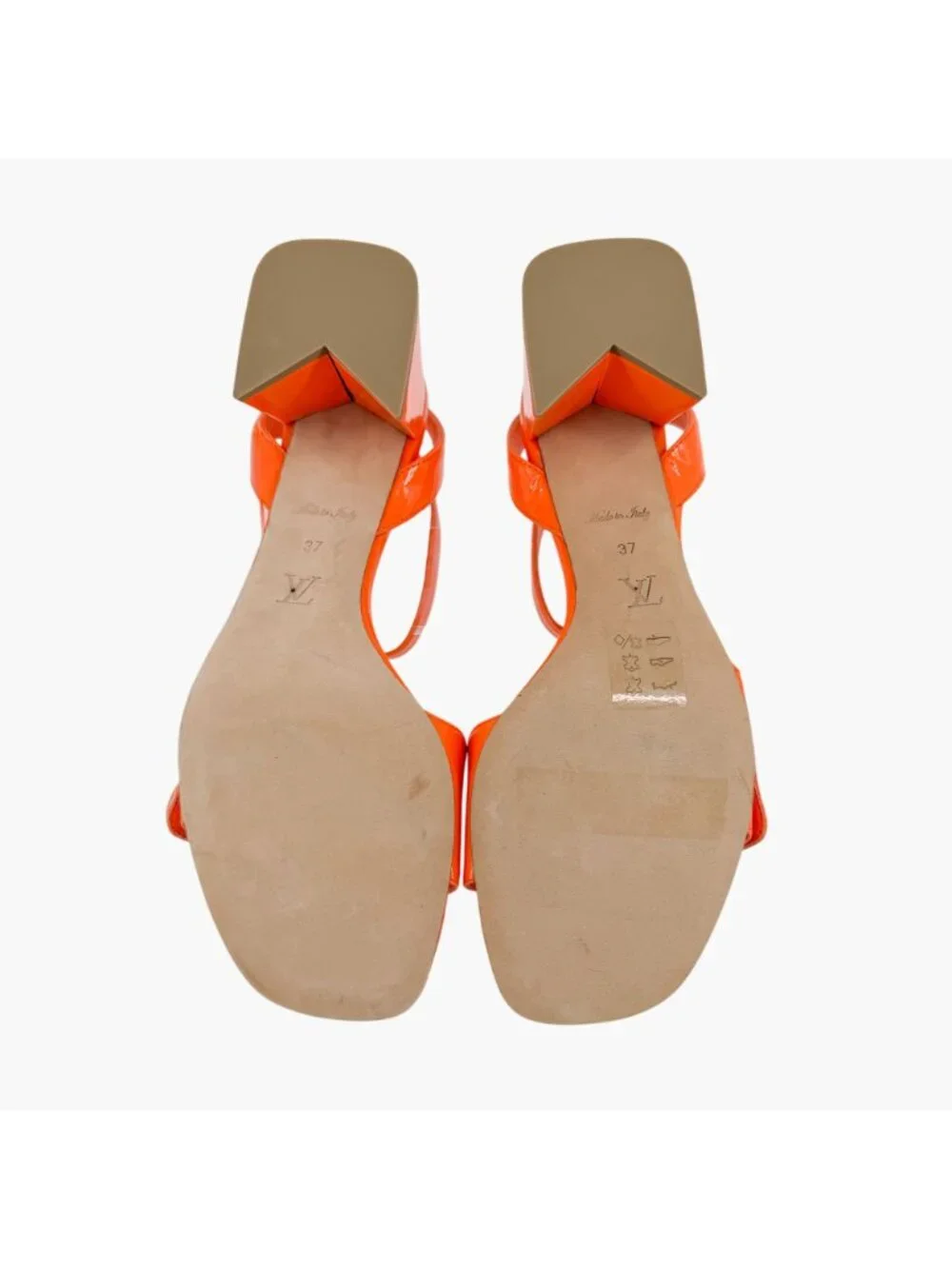 Louis Vuitton Shake LV Turnlock Sandals Orange Patent Leather Size 37 US 7 Logo